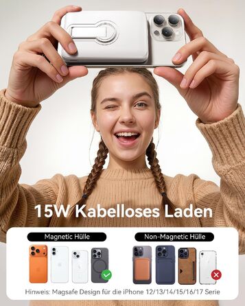 Магнітний Power Bank для MagSafe 12000mAh 22.5W з PD, LED-дисплеєм та USB-C для iPhone 17/16/15/14/13/12 Pro Max, білий