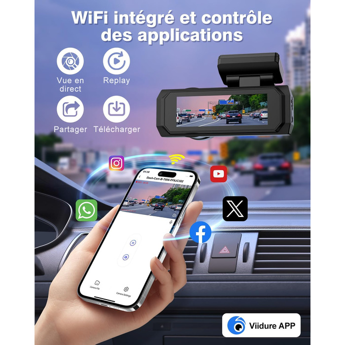 Відеореєстратор Chortau 4K+1080P з WiFi, 64GB, паркувальний режим, Super Night Vision, WDR, 170° та G-Sensor, чорний