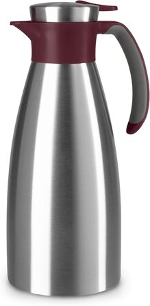 Emsa Soft Grip Insulated Thermos, 1.5 Liter, Stainless Steel, 12 hours hot + 24 hours cold, Leak-proof, Non-slip Grip, Color Burgundy N4120500