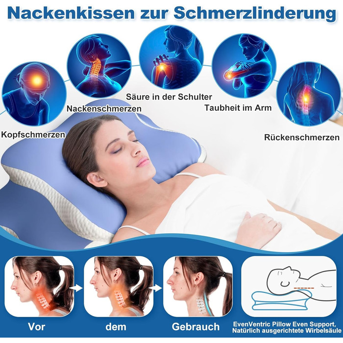 Чохол для подушки EvenVentric для підтримки шиї, м'який та затишний, придатний для прання в машині, темно-синій