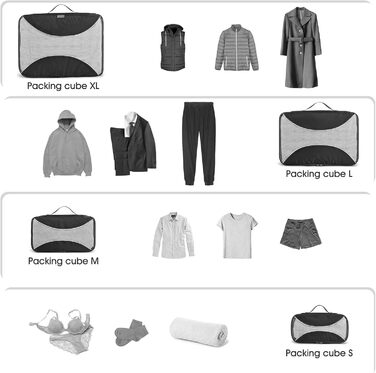 Органайзери для валізи G4Free, набір 6 шт (S+2M+2L+XL) - чорний, білий, сірий