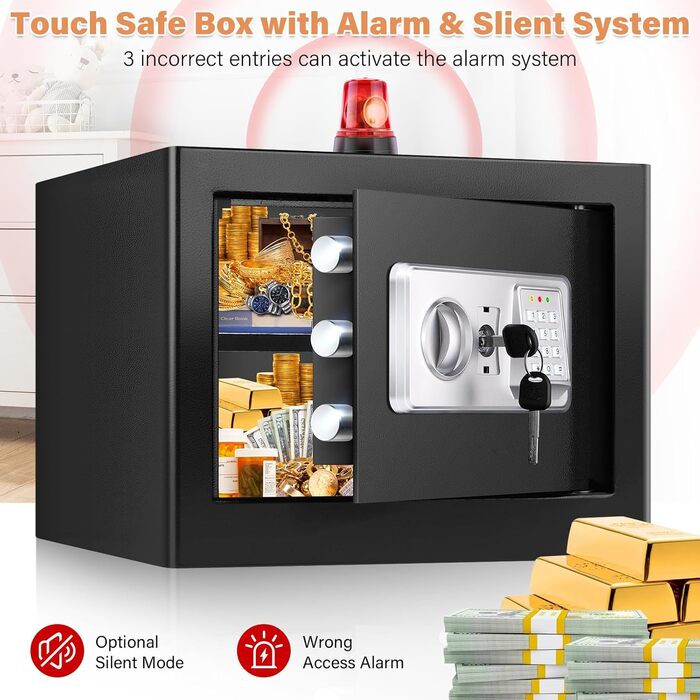 Сейф для дому Safe Tresor 25L вогне- та водостійкий з цифровим кодом, полицею та сигналізацією для цінностей, документів, ліків