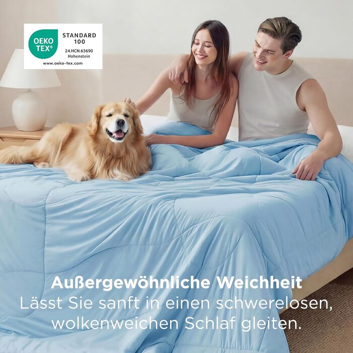 Ковдра BEDSURE 135x200 см, 4-сезонна, стеганий ковдра без наволочки, 300 GSM, для алергіків, сірий/світло-сірий, тепла, м'яка, блакитний (150x200 см)