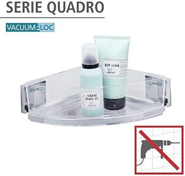 WENKO Vacuum-Loc Bathroom Corner Shelf Quadro UNO, With Removable Bowl, Mounting Without Drilling, Stainless Steel/Plastic, 28 x 8.5 x 19.5 cm