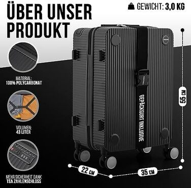 Чемодан ручної об'єм, тріумф 35x22x55 см, міцний, з колесами, з полікарбонату, TSA-замок, ідеальний для подорожей, чорний/шампань рожевий (чорний/срібний)