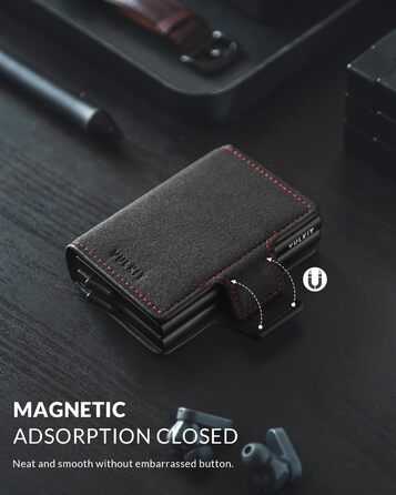 Чохл для карток VULKIT: шкіряний картхолдер для чоловіків з RFID захистом (темно-сірий нубук)