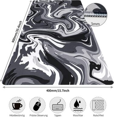 Ігровий килимок для миші та клавіатури Topographie White, 900x400 мм, великий білий килимок з прошитими краями та вологозахистом