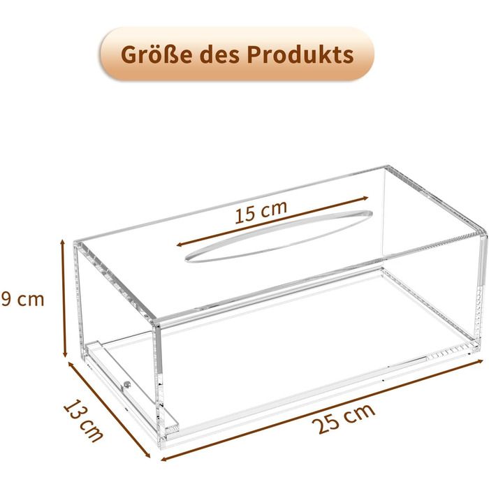 AITEE Acrylic Cosmetic Tissue Box: 25x13x9 cm Clear Tissue Box with Magnetic Lid for Dining Room, Bathroom, Bedroom, Office, Coffee Table, Car