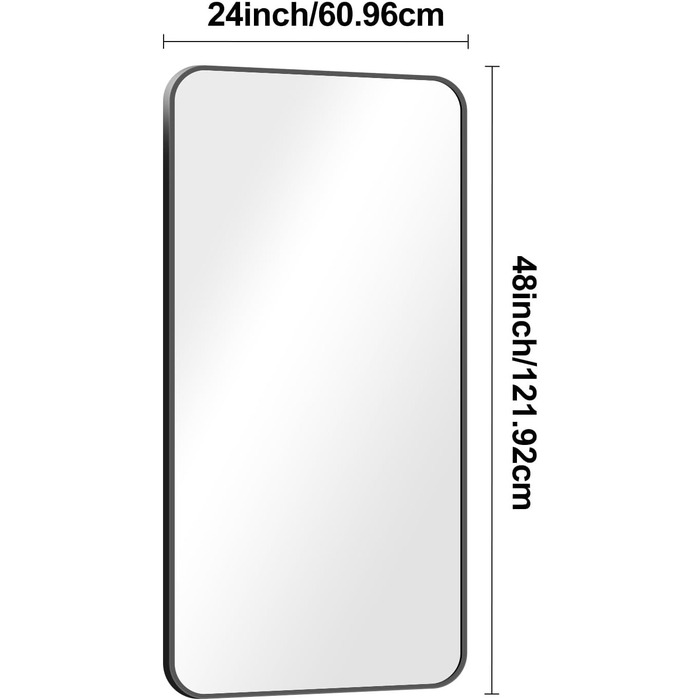 Дзеркало для ванної кімнати BONEWEI, 61 x 121.9 см, чорне прямокутне з рамою, для ванної, спальні, вітальні, монтаж на стіну