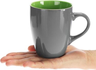 Набір керамічних чашок Com-Four® 6 шт. 350 мл - чайник для гарячих та холодних напоїв, сучасний дизайн, блакитно-зелено-сірий, з ручкою