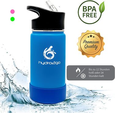 Stainless Steel Kids Water Bottle - BPA-Free Thermos Flask with 2 Leak-Proof Caps (Straw & Sport) - 350ml (Sky Blue)