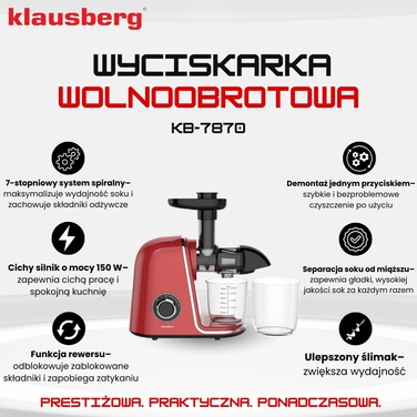 Горизонтальна шнекова соковижималка Klausberg KB 7870 150 Вт
