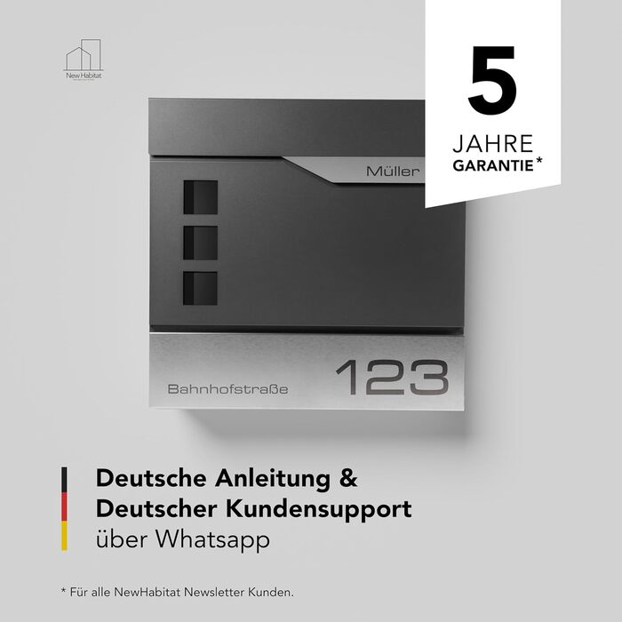 Поштовий ящик Oslo Anthrazit RAL7016 з газетницею та гравіюванням: індивідуальний дизайн, нержавіюча сталь, стійкість до УФ-випромінювання