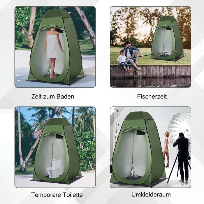 Outsunny Pop-Up Shower Tent Toilet Tent for Camping 126x124x189cm Dark Green with Carry Bag for Mobile Outdoor Toilet