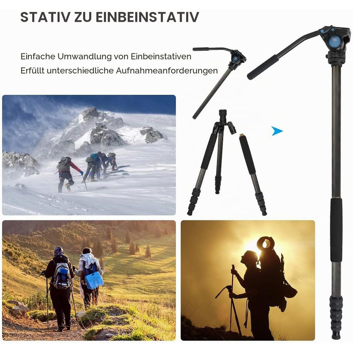 Алюмінієвий штатив SIRUI Traveler 7A з панорамною кулястою головкою Arca Swiss, висота 164см, навантаження 10кг, можливість перетворення на монопод