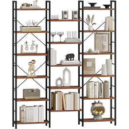 Книжкова шафа Hzuaneri, 17 полиць, 6 ярусів, регульована, 340 кг, 24x152x186 см, для вітальні та офісу, вінтаж, коричнево-чорна