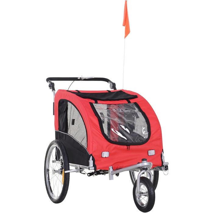 PawHut Причіп для собак 2-в-1, велосипедний причіп для собак, візок для собак з відбивачами, прапорцем, причіп для собак PawHut, оксфордська тканина (Червоний+Чорний)