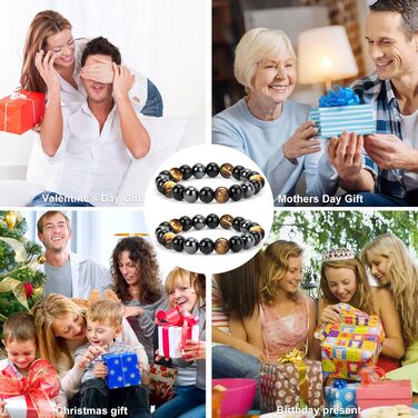 Браслет з тигровим оком, чорним турмаліном, обсидіаном та гематитом - захист, подарунок для друзів, чоловіка, батька