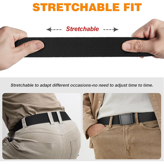 Тактичний чоловічий пояс BESTKEE, 3.8 см, регульований нейлоновий пояс з металевою пряжкою, чорний, розмір M (91-105 см)