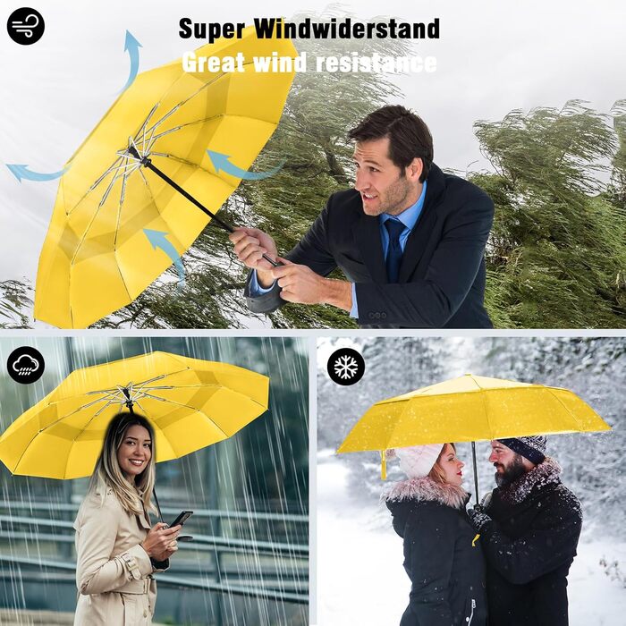 Зонт чоловічий/жіночий/дитячий Herreicher - автоматичний, штормостійкий, легкий, компактний, 102 см, 10 ребер (жовтий)