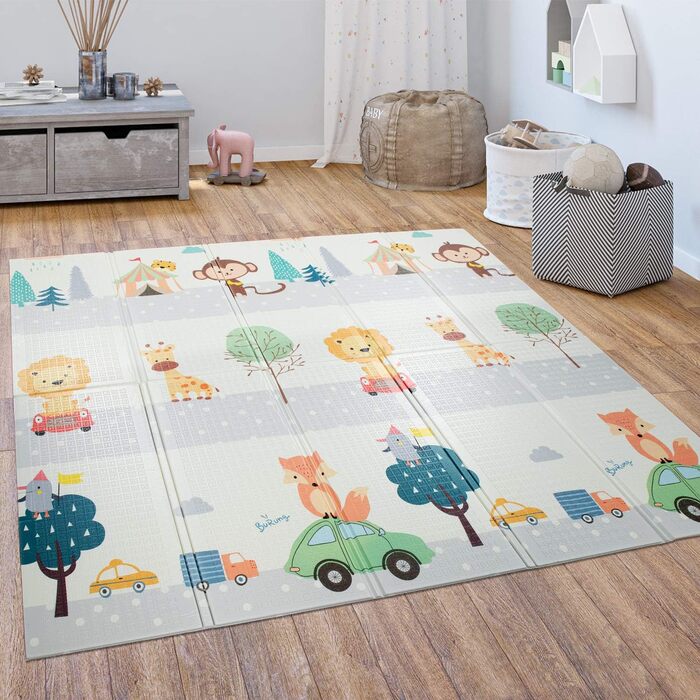 Paco Home Play Mat, Crawling Mat, Baby/Children's Mat, Foldable, Reversible, Animal Motif, Size: 150x200 cm, Color: Multicolor 150x200 cm Multicolor