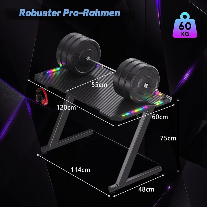 Ігровий стіл Homall 120x60 см з RGB LED-підсвіткою та підстаканником, чорний