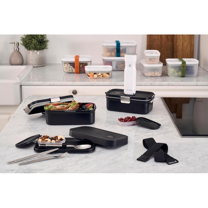 Вакуумний ланч-бокс Zwilling Fresh & Save з набором сталевих столових приборів, ударостійкий, чорний