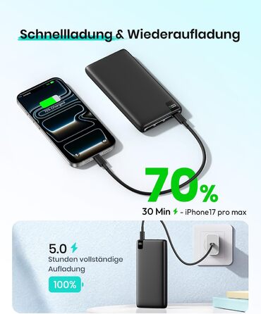 Power Bank A ADDTOP 26800mAh з LED дисплеєм та 4 виходами, 22.5W швидка зарядка, PD3.0, QC4.0, USB-C, для iPhone, Galaxy, Tablette, чорний