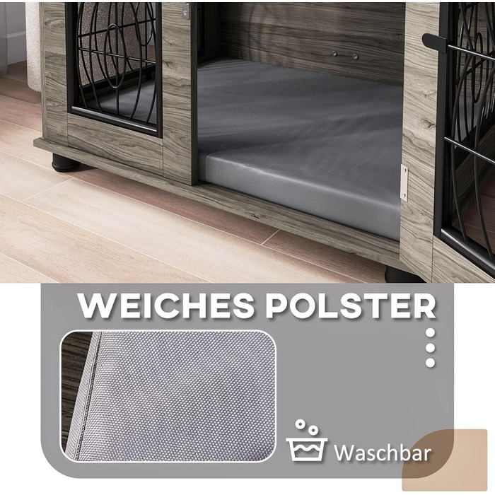 Клітка для собак PawHut з замком, подушкою та столиком, 80 x 56 x 63 см, сірий колір