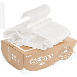 Набір вішалок для дитячого одягу, 40 шт, пластик, неслизькі, ультратонкі, білі - з 3 гумками для дитячої кімнати, одягу для немовлят та малюків, білі