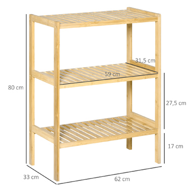 Стелаж HOMCOM Regal з бамбука, 3 полиці, 62 x 33 x 80 см, натуральний колір
