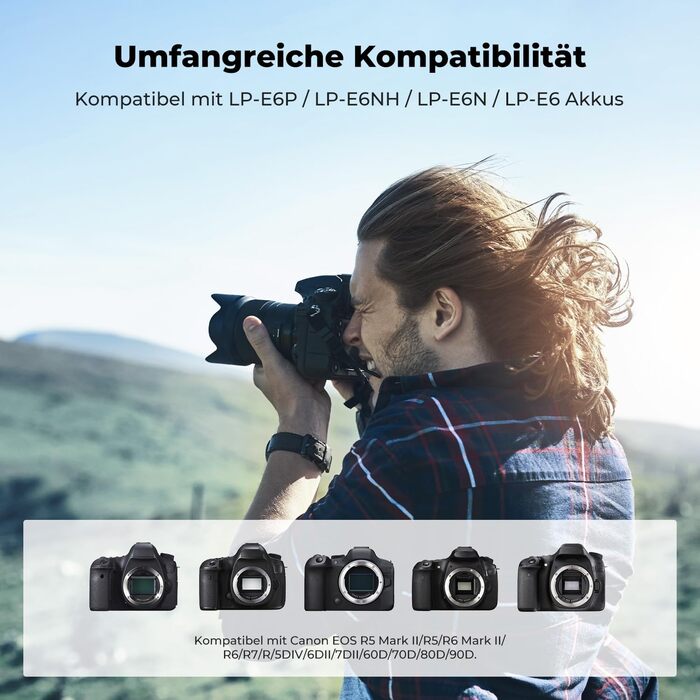 Акумулятор Canon LP-E6P (3 шт.) K&F Concept + Зарядний пристрій на 3 слоти, 2400mAh для Canon EOS R5, R6, R7, 5D Mark IV