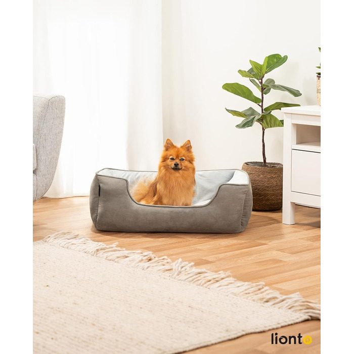 Кіжувалка Lionto для собак 2-в-1 з комфортним входом, м'яке ліжко для домашніх тварин, яке можна перевернути, для собак і котів, 80x60 см, подушка для собак з легкого у догляді штучної замші, сіра L 80 x W 60 x H 26 см Темно-сірий/Світло-сірий