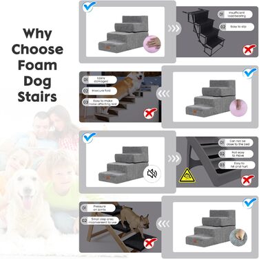 Сходинки для собак маленьких порід, 4 сходинки, 44 см, знімні, миючіся, з м'якого пінополіуретану, антиковзні, для ліжка/дивану/автомобіля
