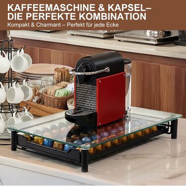 Тримач для капсул Nespresso прозорий на 60 капсул, металевий та скляний органайзер для кави, висувний дизайн