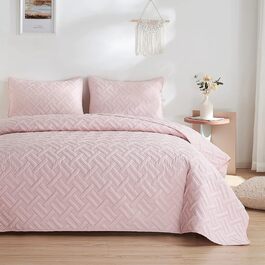 Beeweed Bedspread Throw 220x240cm Pink, Bedspreads made of Microfiber, Quilted Throw Bedspread Cover Lightweight, Stepped Quilt sewn by Ultrasound with 2 Pillowcases, Basket Pattern Pink 220 x 240 cm