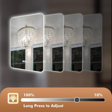 Дзеркало для ванної кімнати Viugreum з підсвічуванням 50x75 см, овальне LED дзеркало для ванної, диммування, 3 кольори світла, проти запотівання, годинник, сенсорна кнопка, дзеркало з LED підсвічуванням для ванної кімнати, вітальні (50x70 см)