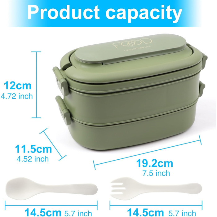 Ланчбокс Brotdose 2-ярусний, 1550 мл, з ложкою та виделкою, синій (авокадо), BPA Free, для дорослих