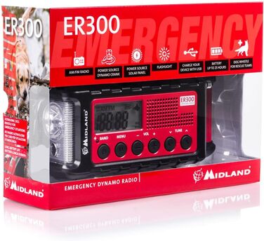 Радіо Midland ER300: аварійне радіо, Powerbank, FM/AM, динамо-ліхтарик, USB, акумулятор, C1173