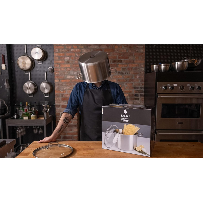 Каструля Babish з кришкою, тришарова нержавіюча сталь, 12 кварт (11,4 л) для бульйонів і супів