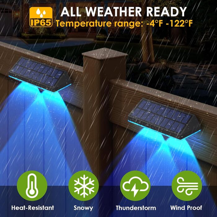 Outdoor Solar Lights - Waterproof Garden Lamps with LED for Terrace, Garden, Steps & Stairs, 2 Modes (Warm White/Color Changing) - 6 Pack