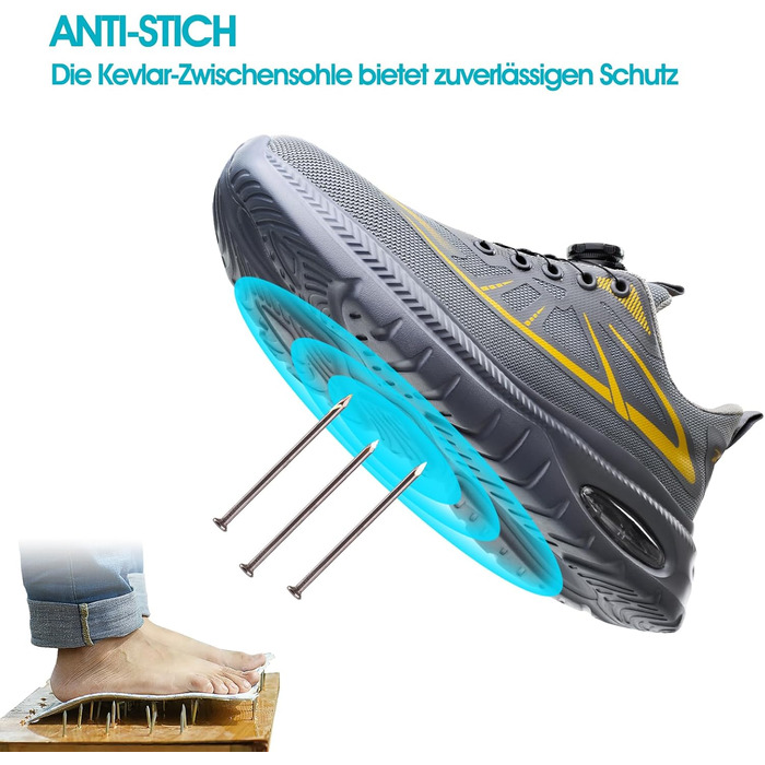 Черевики безпеки для чоловіків та жінок, робочі черевики, професійне взуття, черевики зі сталевим підноском, легкі робочі черевики, сірі, розмір 37-46 EU