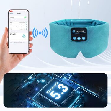 Маска для сну Joythink з Bluetooth 5.3 навушниками, шовкова, для бічного сну, 16 год. автономії, миюча, для подорожей, медитації (блакитна)