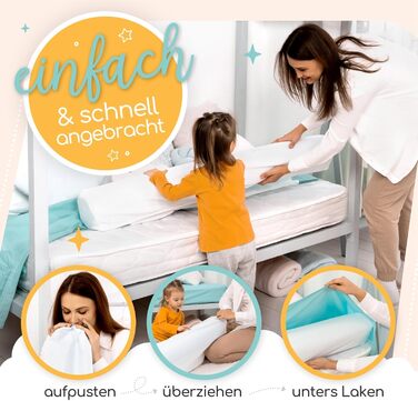 Надувне дитяче ліжко для подорожей - ліжко з захистом від падіння та вбудованим насосом - Портативне дитяче туристичне ліжко з тканиною Oeko-Tex - Ідеально для кемпінгу, готелів та дому (1 шт, 180 см)