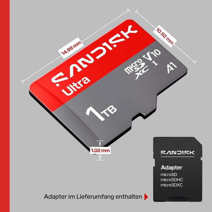Карта пам'яті SanDisk Ultra microSDXC 1TB UHS-I (до 195 МБ/с, V10, U1, A1) з SD-адаптером для смартфонів, планшетів та камер