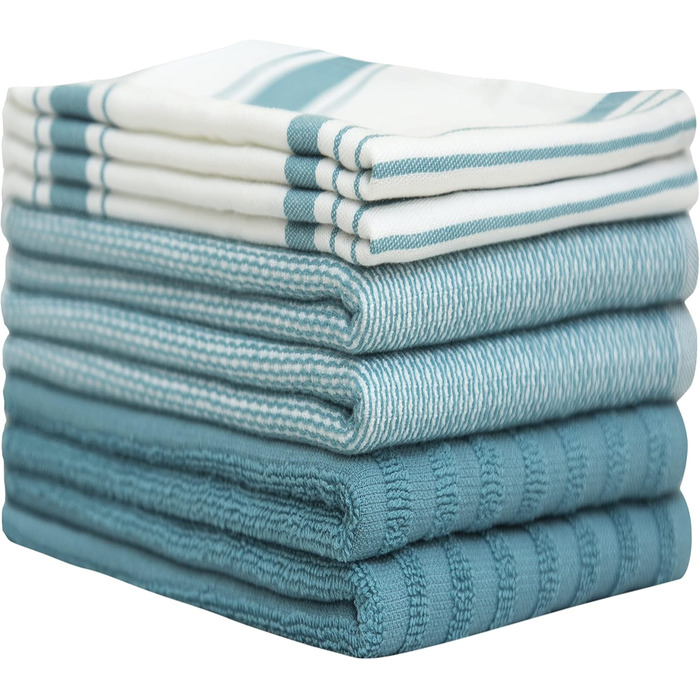 Bumble Kitchen Towels - Dishcloths, Towels, Cotton - 6 Pack - XL Size 50 x 70 cm - Elegant, Soft, and Robust Ringspun Cotton in 3 Different Textures (Aqua)