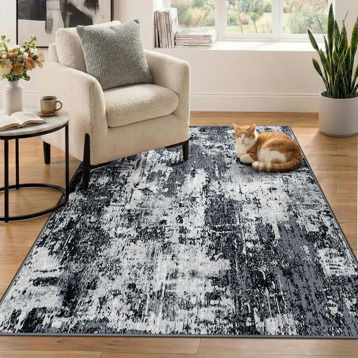 Килимок-довгий бігун з неслизьким покриттям, короткий ворс, для кухні, миється, складається, абстрактний дизайн, для входу, кухні, вітальні та офісу, блакитно-чорний (180 x 270 см, чорний)