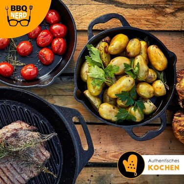 Чавунна сковорода BBQ Nerd для гриля 35 см з носиком і ручками, антипригарна, жаростійка, для смаження та запікання, 4550 г