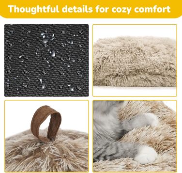 Cat Cave Cat Bed Cat House Cozy Cave 40x40cm Foldable Washable Comfortable Cat Sleeping Place for Cats Kittens Puppies with Removable Cat Head Pillow Beige (Coffee Brown-L)