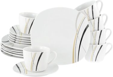 CreaTable Серія Square City Line, 12-piece Geschirrset для 6 осіб, порцеляновий сервіз, придатний для миття в посудомийній машині та мікрохвильовій печі, преміум-якість (кавовий сервіз на 18 осіб)